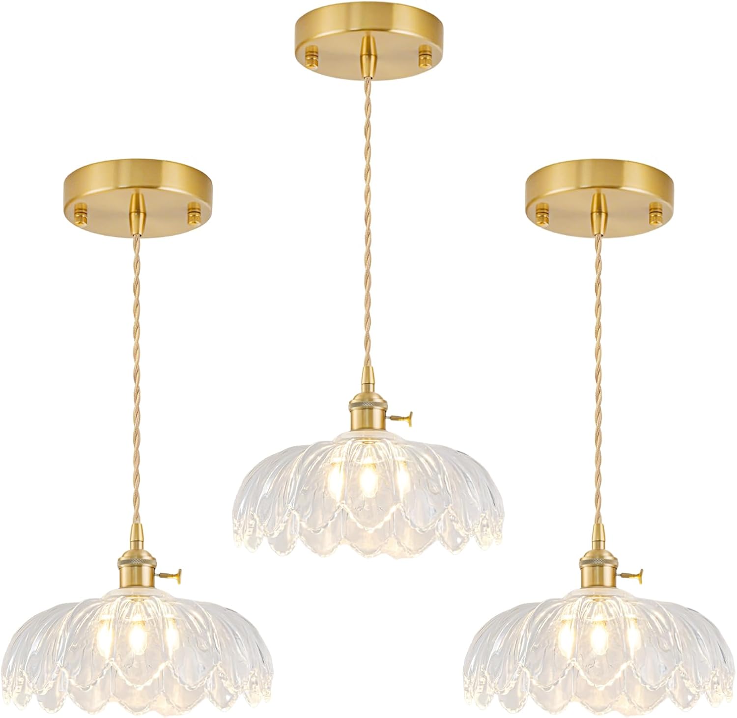 3 Pack Glass Pendant Lights for Kitchen Island with Vintage Charm