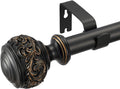 Modern Floral Design Black Curtain Rod 36-72''