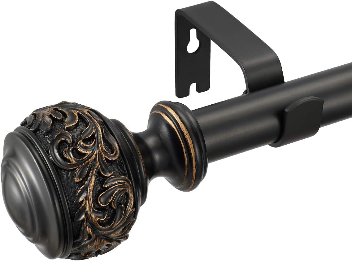 Modern Floral Design Black Curtain Rod 36-72''
