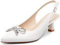 Womens Satin Kitten Heels Slingback Pumps - Rhinestone Bow