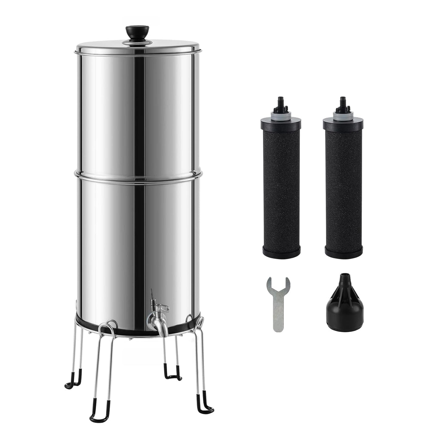 304 Stainless Steel Gravity Filter 2.25 Gal - 2 Filters for Home & Camping