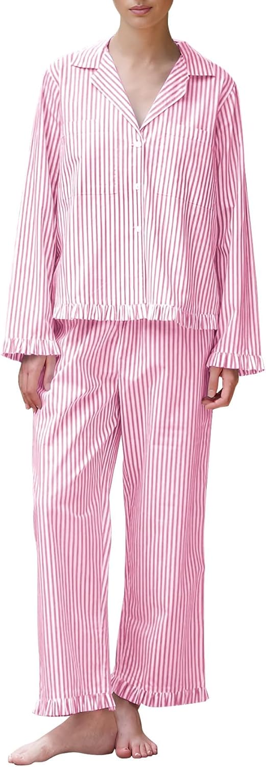 Flygo Womens Striped Pajama Sets for Cozy Sleep and Lounge