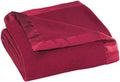 Satin-Edged Fleece Blanket Full/Queen Burgundy - All-Season Cozy