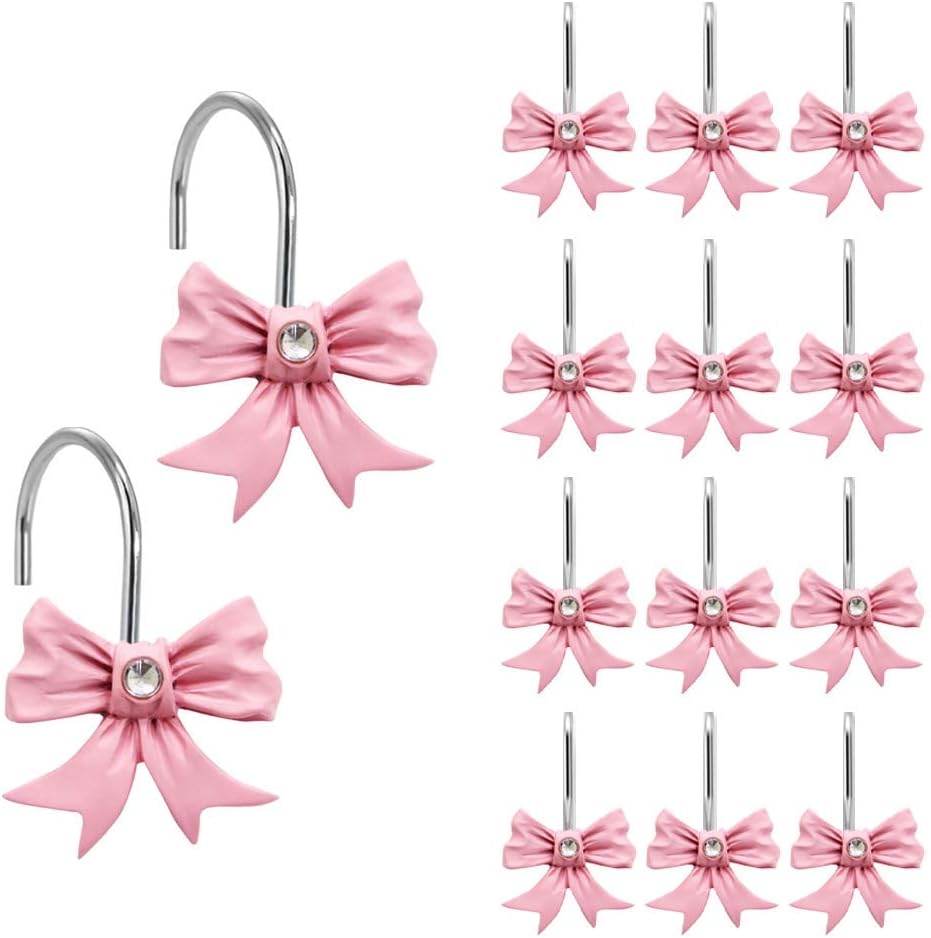 Pink Bow Knot Resin Shower Curtain Hooks by Gracelife