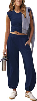 Women 2 Piece Outfit Set Loungewear Cropped Top and Jogger - Cozy This