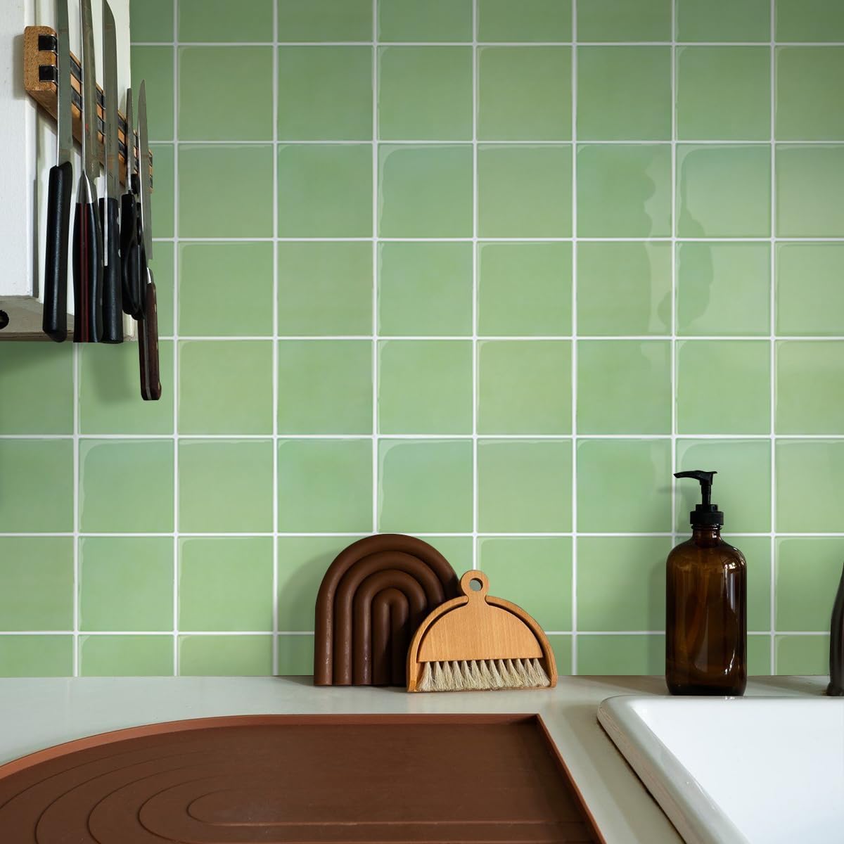 Commomy Thicker Sage Green Peel and Stick Tiles for Home