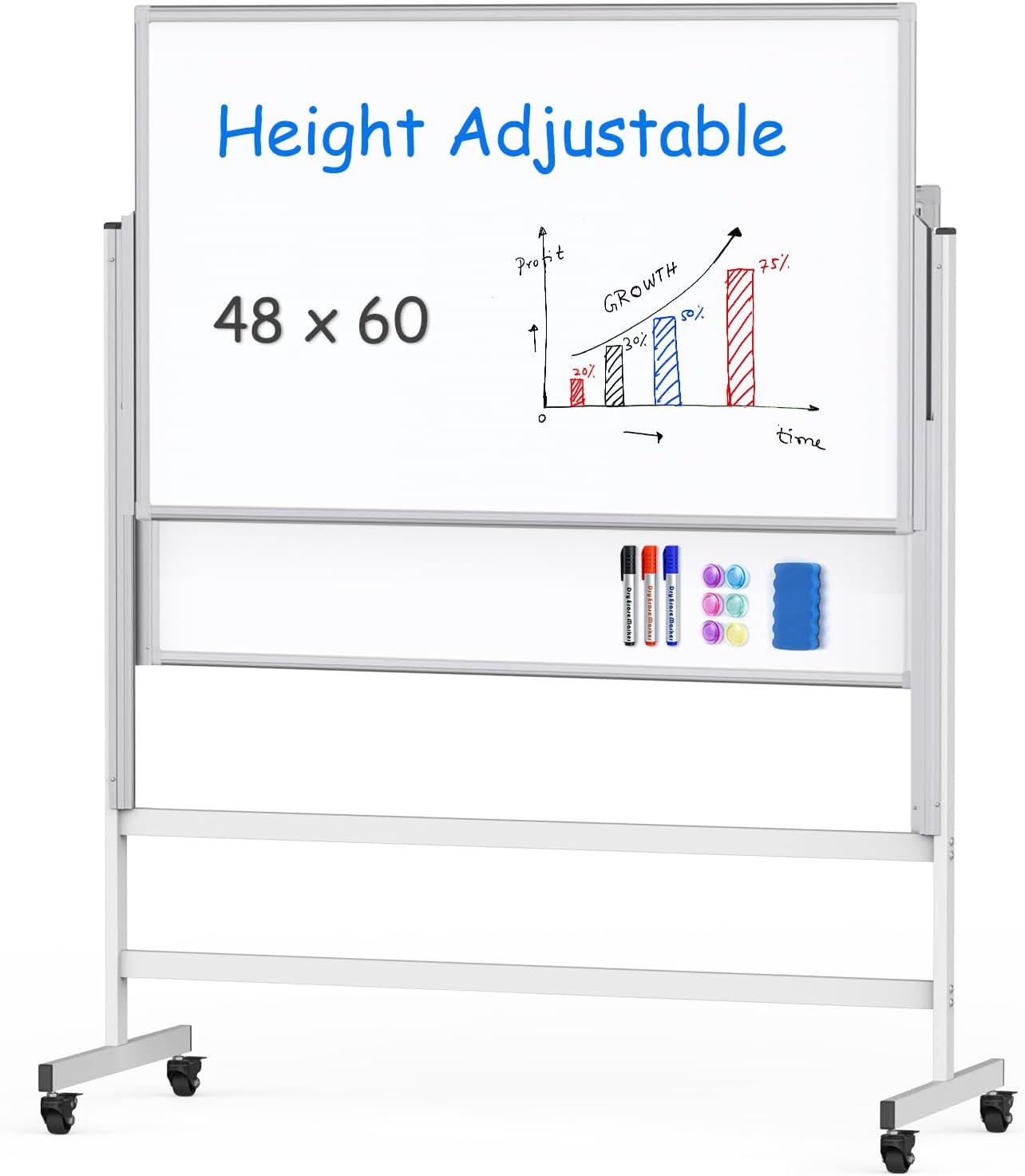 maxtek Height Adjustable Mobile Dry Erase Whiteboard on Wheels