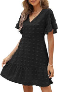 Cute Swiss Dot Dress for Women - V-Neck Ruffle Summer Style
