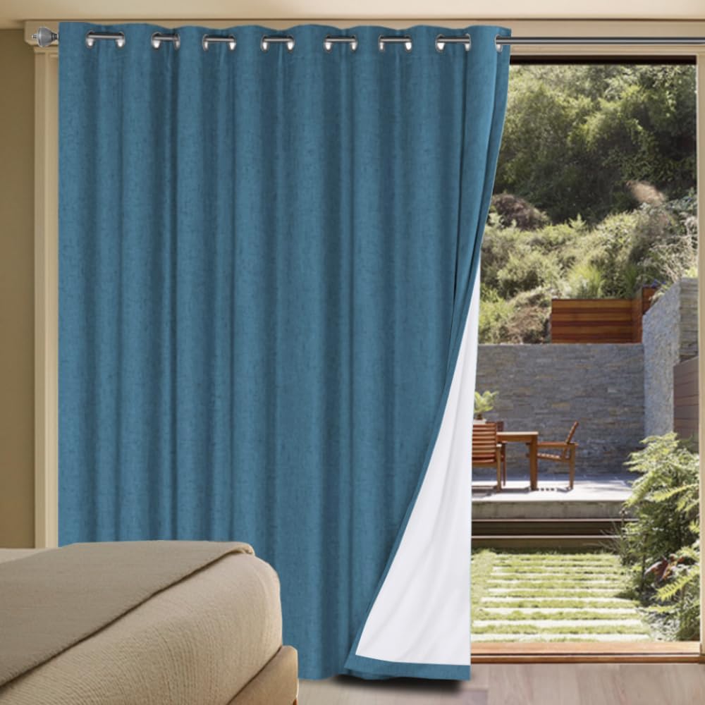 H.VERSAILTEX Linen Blackout Curtains for Patio Doors, Blue
