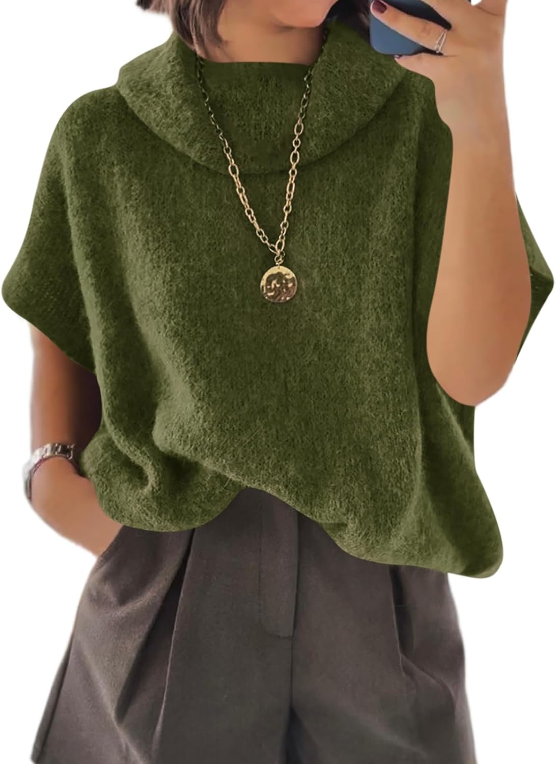 Cicy Bell Womens Oversized Turtleneck Knit Sweater for Fall