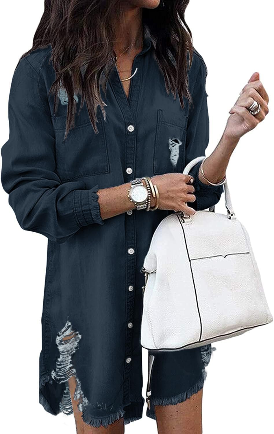 Stylish Denim Shirt Dress for Women - Casual Button Down Tunic