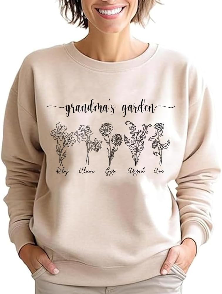 Customized Birth Flower Sweatshirt | Personalized Grandma & Kids Names