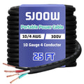 10/4 AWG 25 ft Portable Power Cable SJOOW 300V - Heavy Duty Outdoor