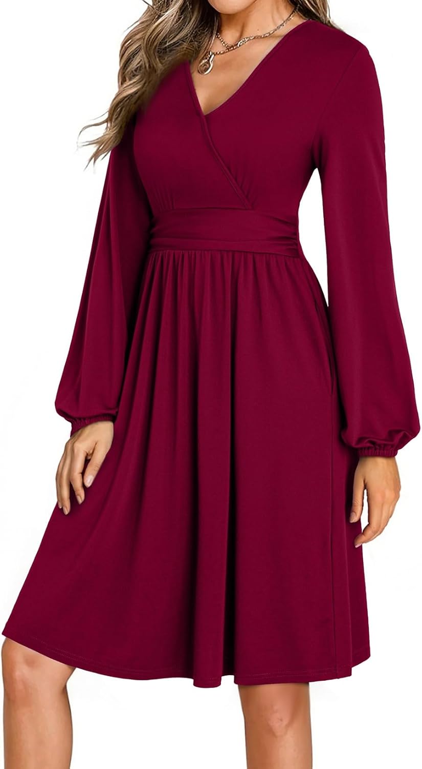 Dokotoo Womens Fall Wrap V-Neck Long Sleeve Mini Dress