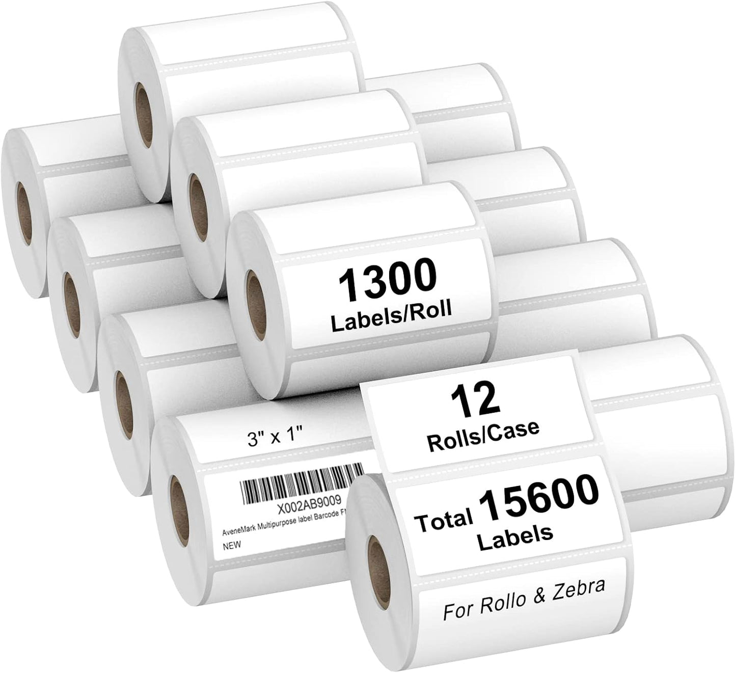 AveneMark 12 Rolls Direct Thermal Labels - 1300 Labels/Roll