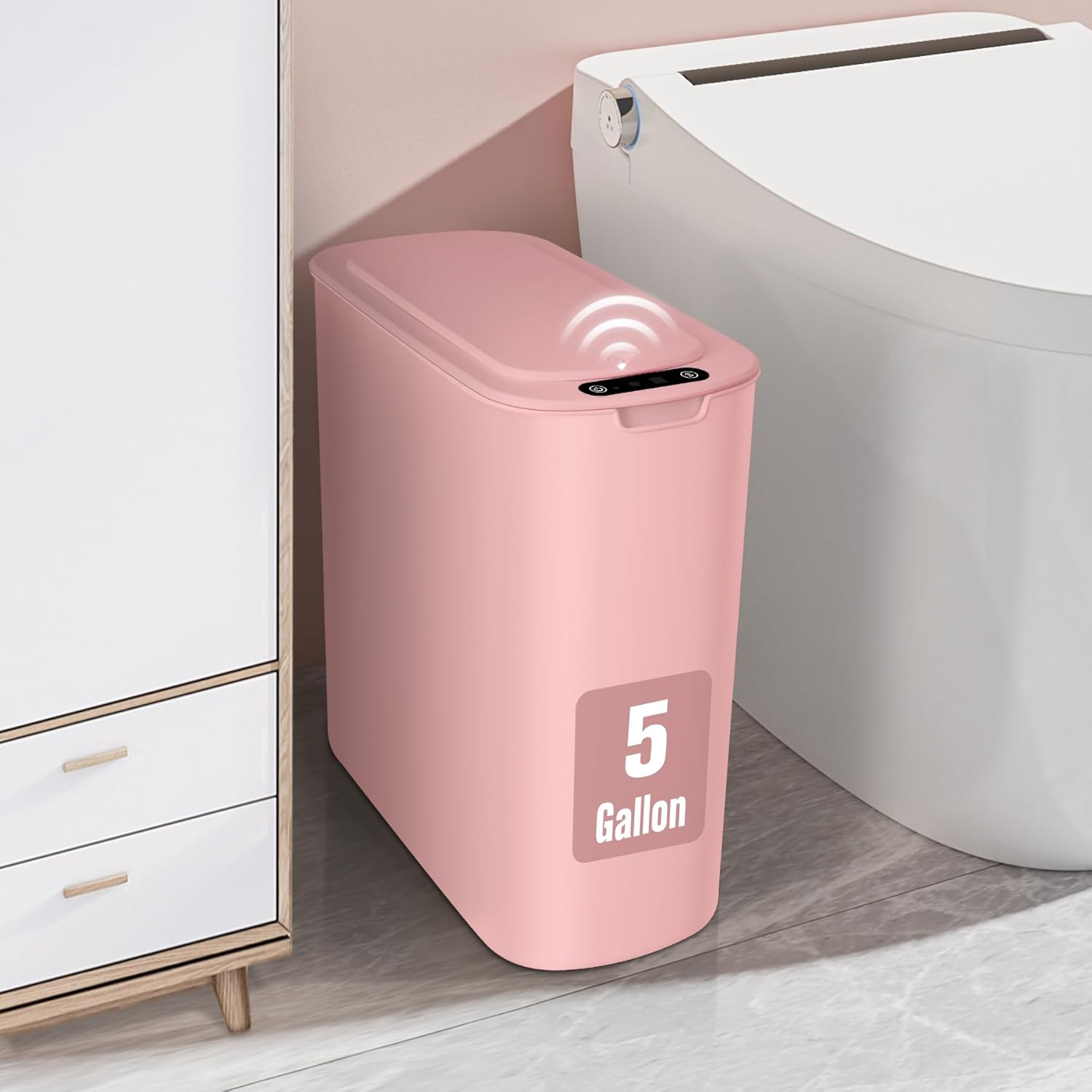 Cesun 5 Gallon Pink Automatic Bathroom Trash Can for Home