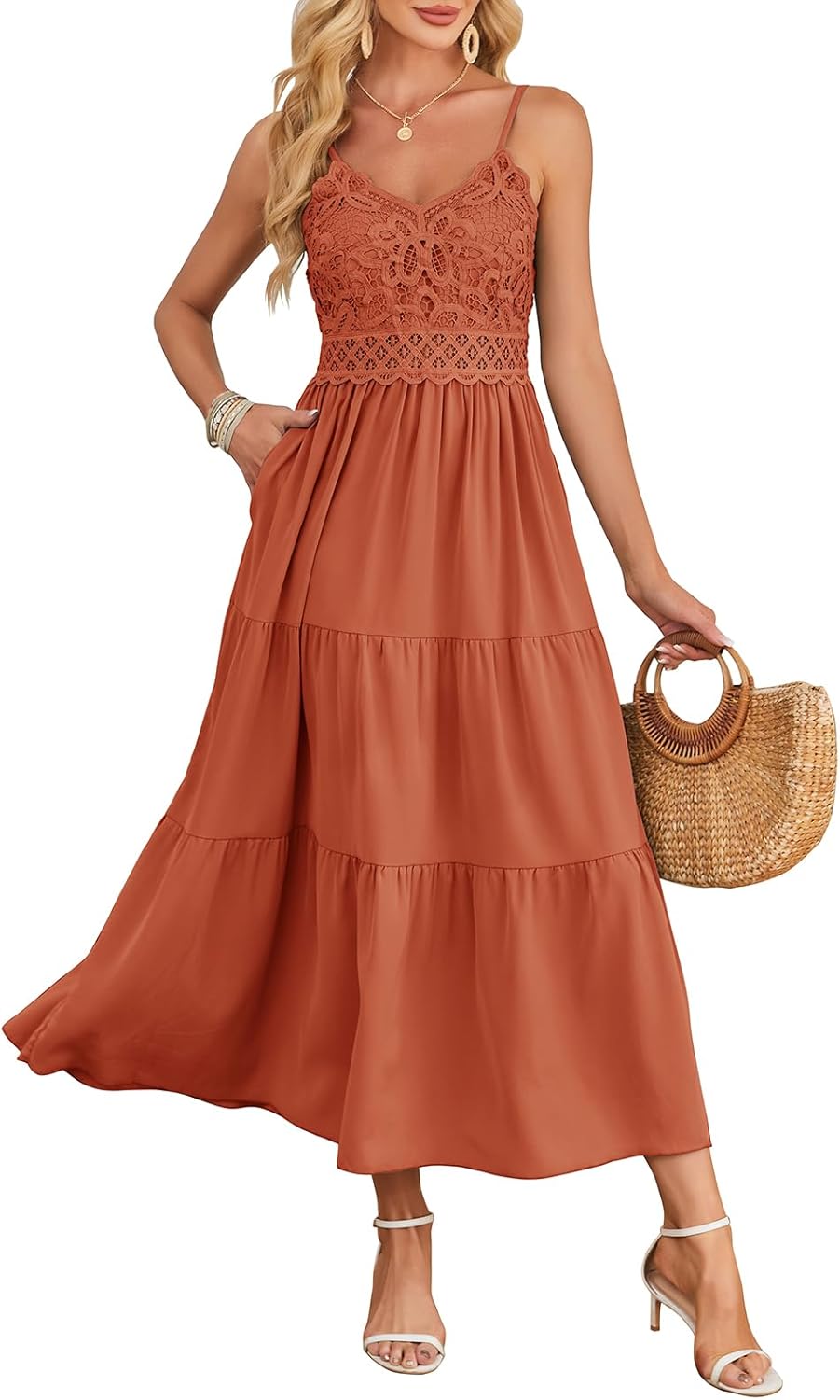 Dokuritu Women's Beach Crochet Lace Maxi Dress for Summer Fun