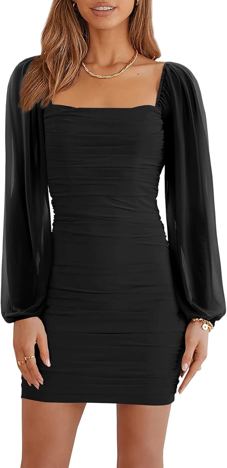 Wenrine Square Neck Mesh Mini Dress - Sexy & Stylish!