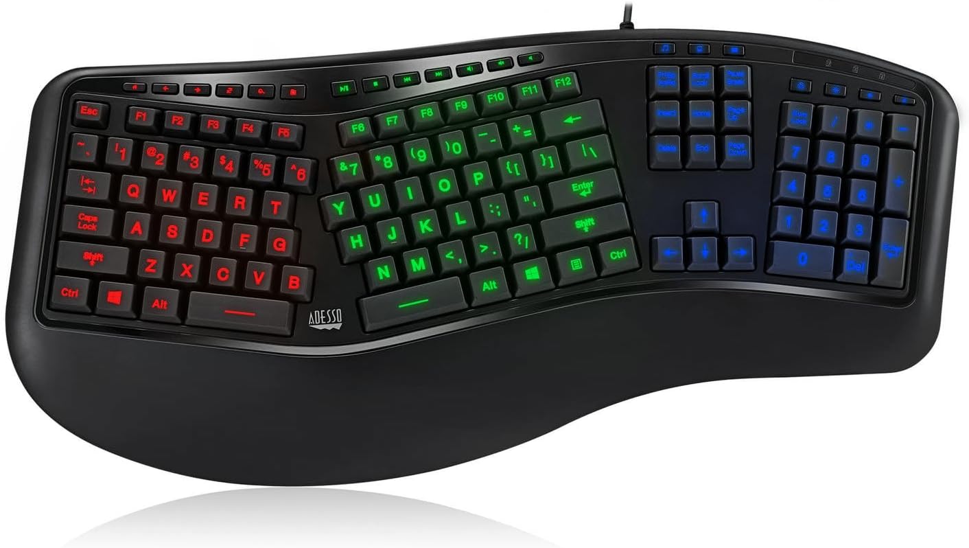 Adesso Ergonomic Illuminated Keyboard | Comfortable Typing
