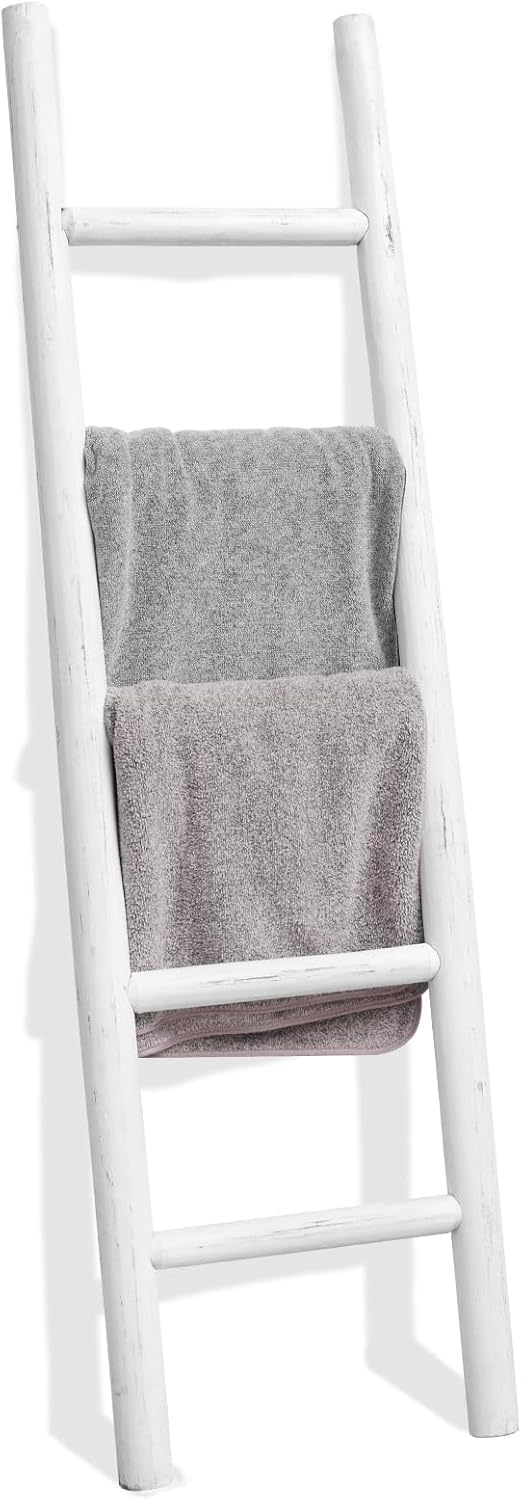 FUIN 57in Wood Blanket Ladder for Rustic Home Decor and Storage