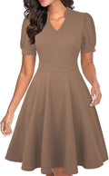 Mokayee Womens Summer Short Puff Sleeve Fit and Flare Dress simple