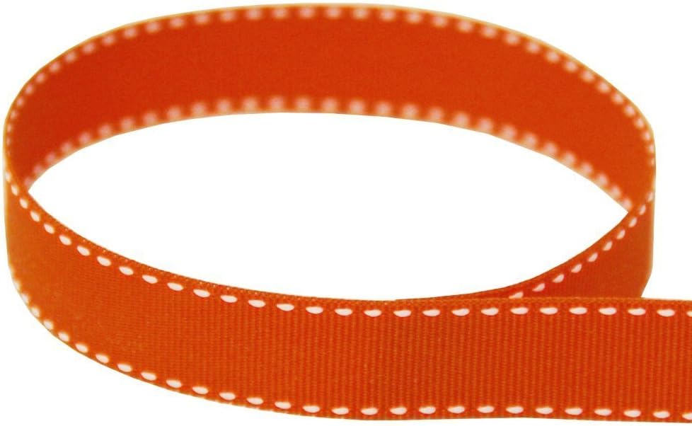USA Made 3/8 Orange & White Saddle Stitch Grosgrain Ribbon