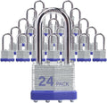 Laminated Steel Padlocks 24 Pack Keyed Alike - Heavy Duty Security