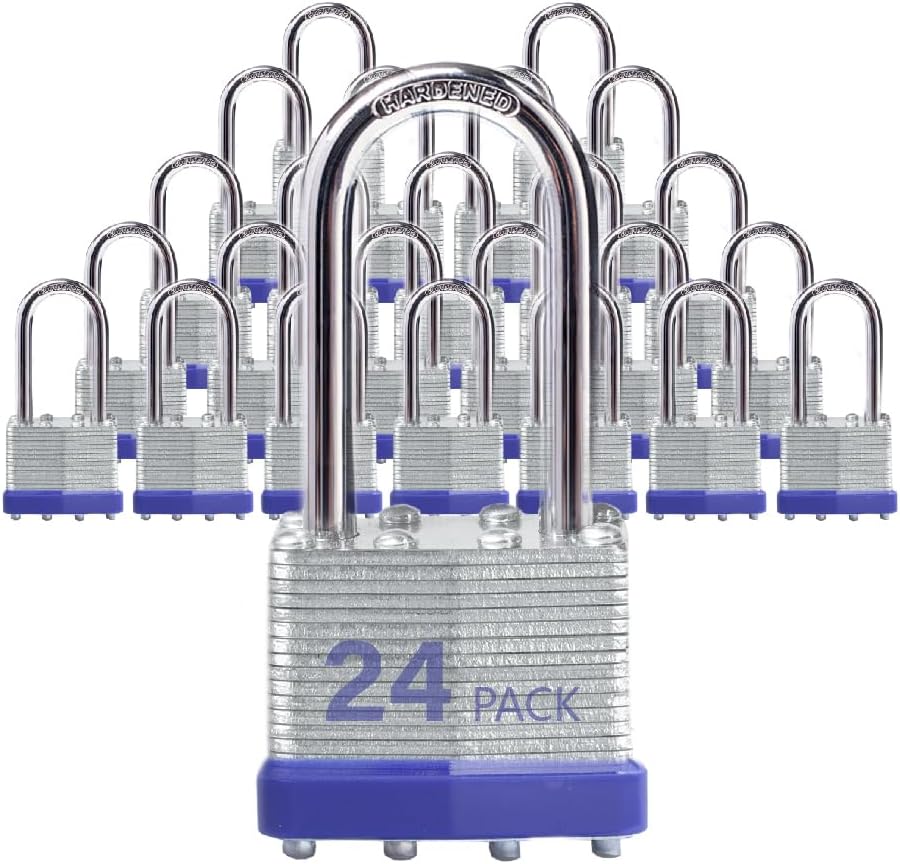 Laminated Steel Padlocks 24 Pack Keyed Alike Long Shackle