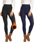 Fleece Lined High Waisted Leggings 2 Pack - Warm Winter Tights