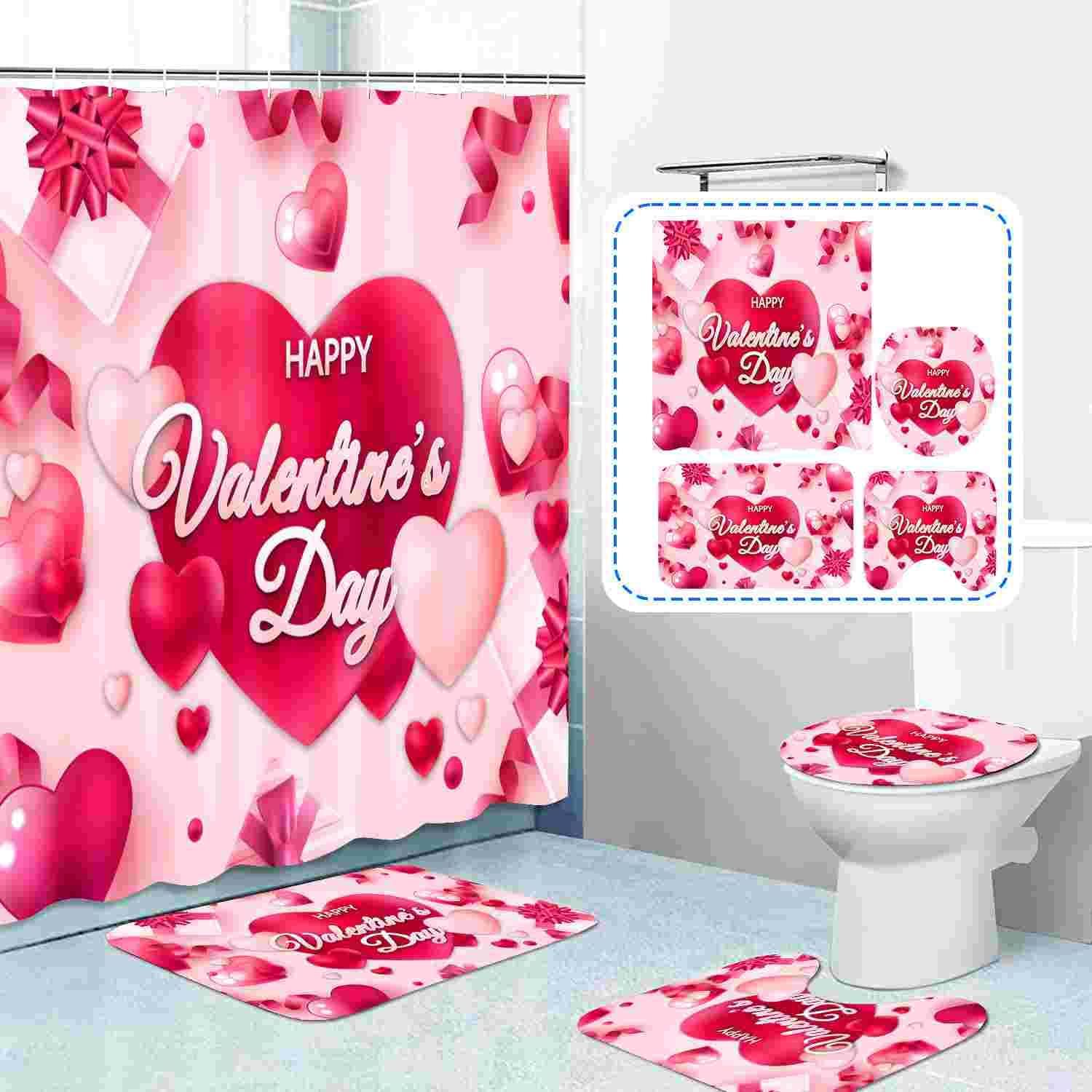 Romantic Valentine's Day Shower Set - Waterproof & Non-Slip