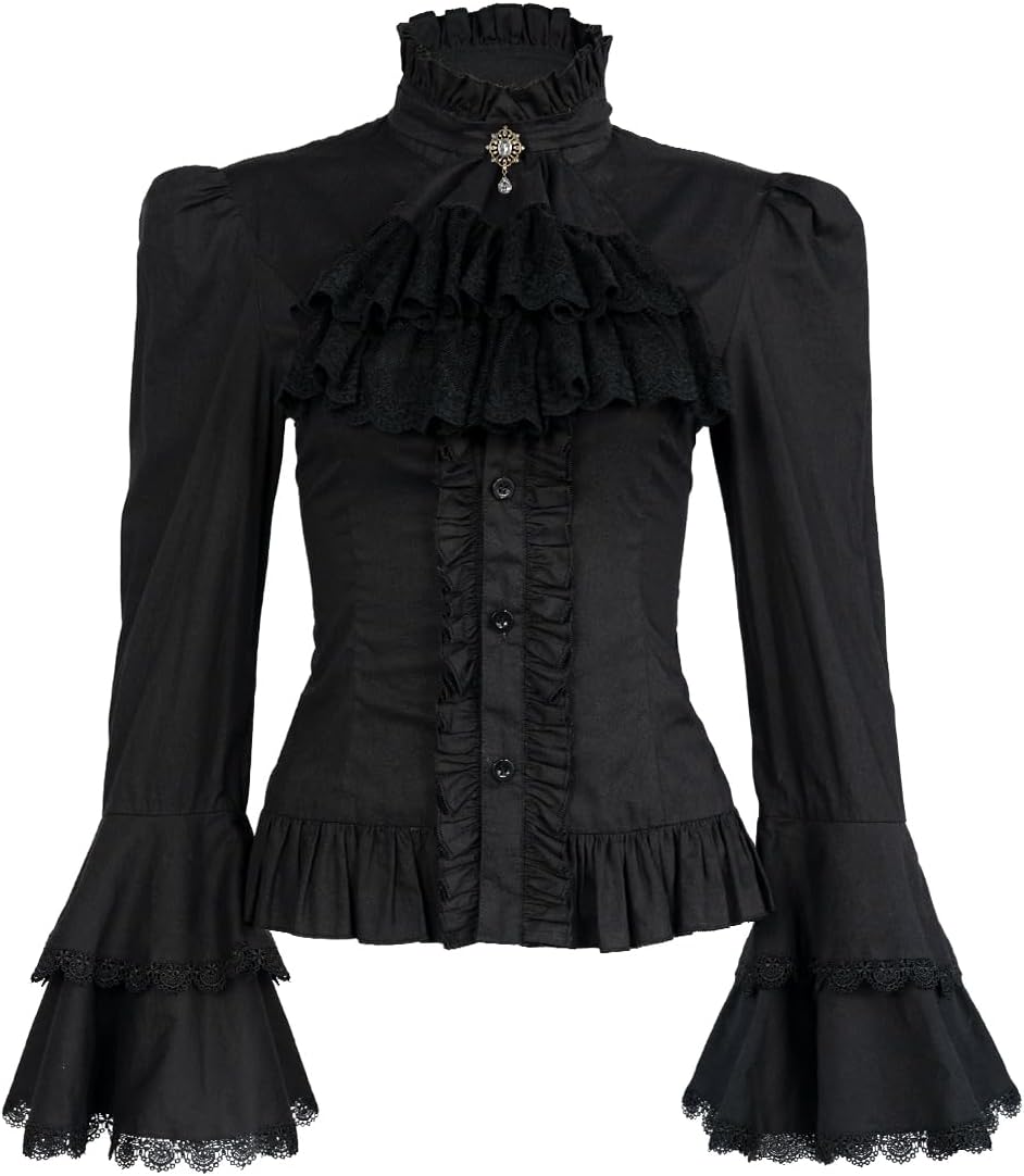 Victorian Blouse Womens Gothic Pirate Shirt with Ruffles