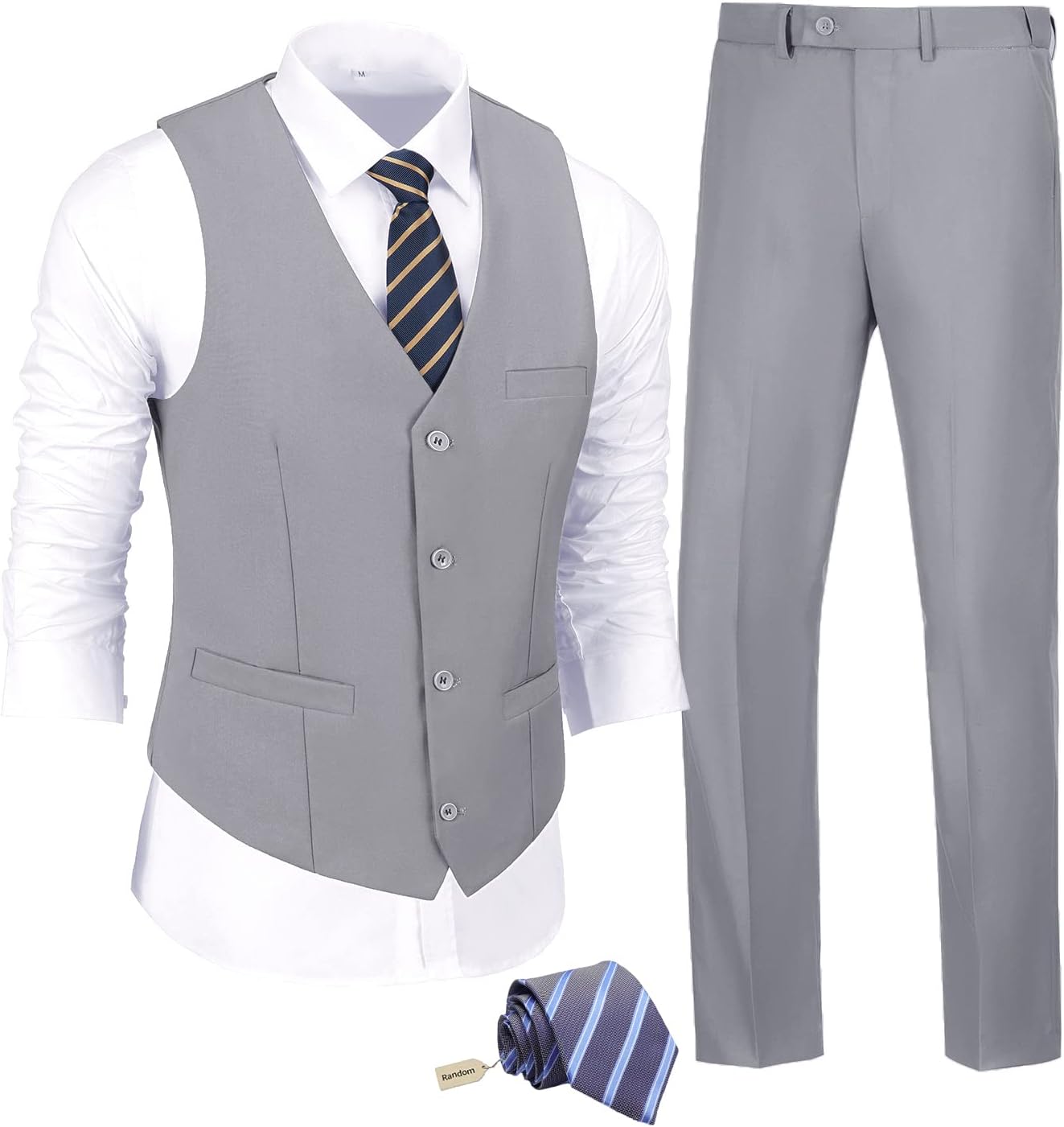 JPF Men's 2 Piece Slim Fit Suit Set with Tie for Any Occasion