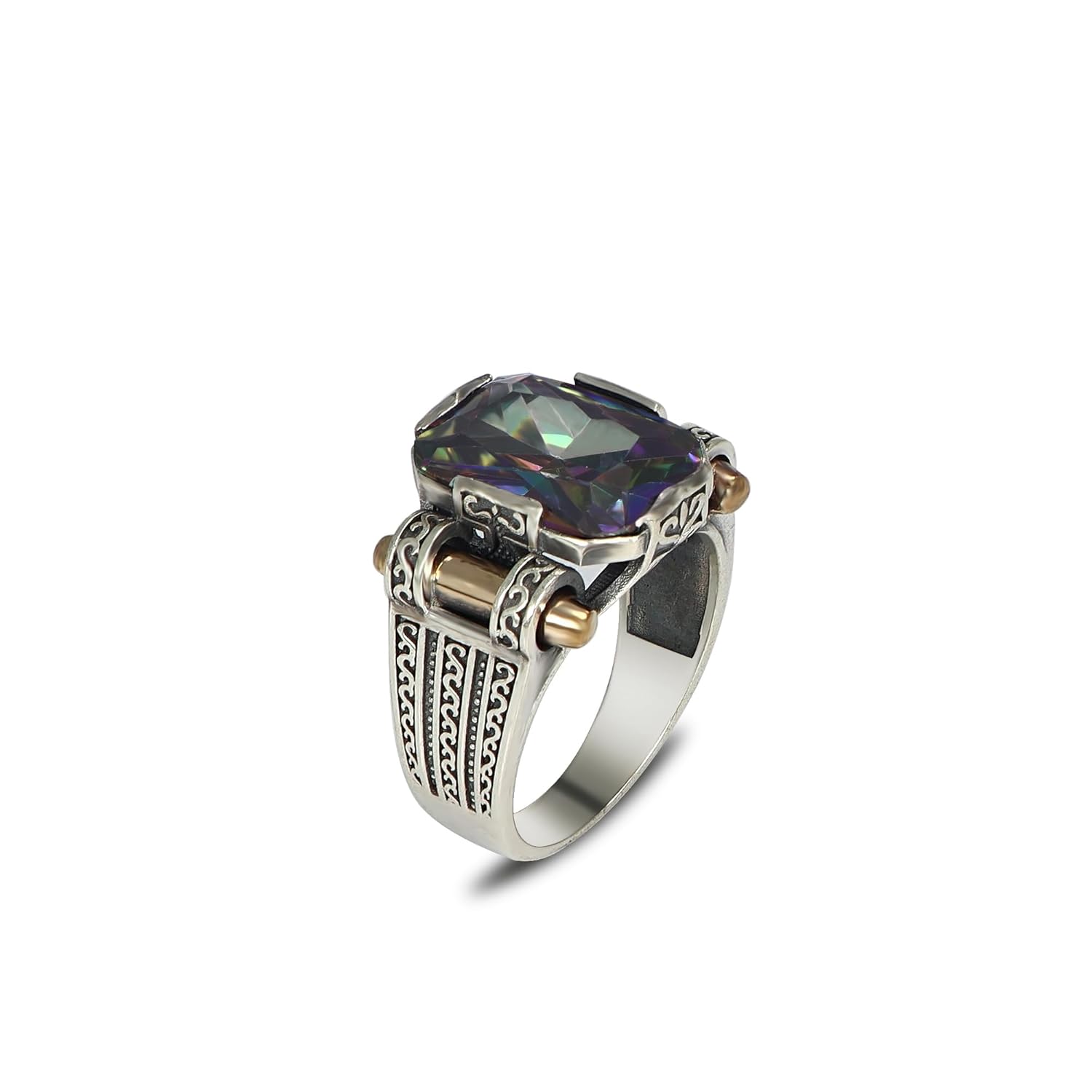 Vintage Style 925 Sterling Silver Ring with Mystic Topaz Gemstone