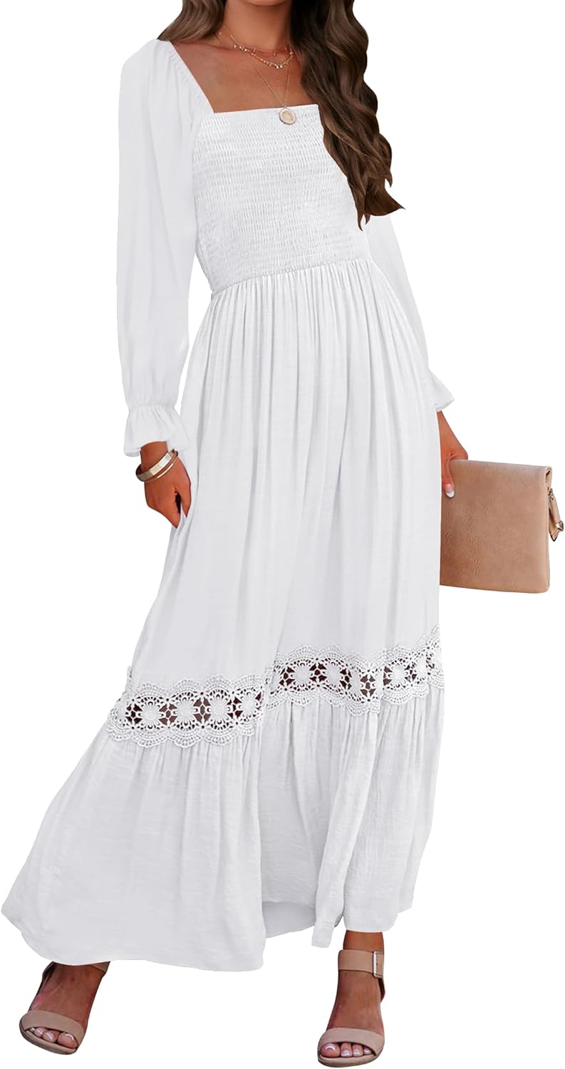 ZESICA Women's Boho Long Sleeve Square Neck Maxi Dress Review