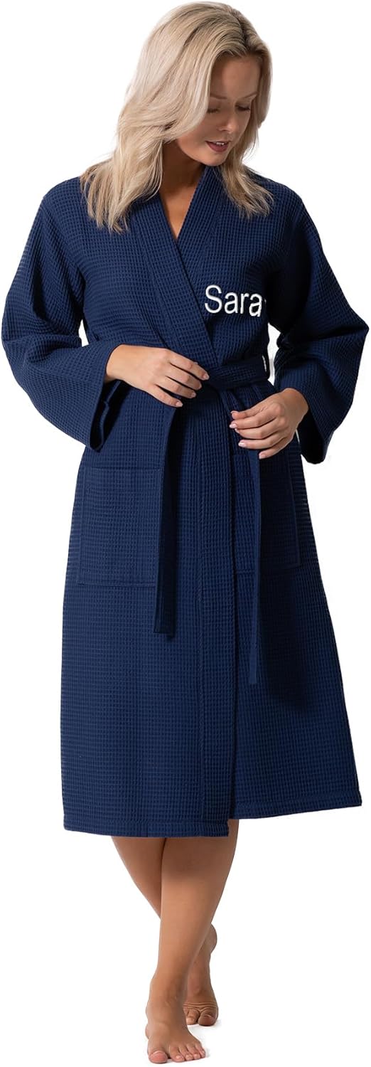 Turkish Linen Waffle Knit Lightweight Kimono Robe for Women