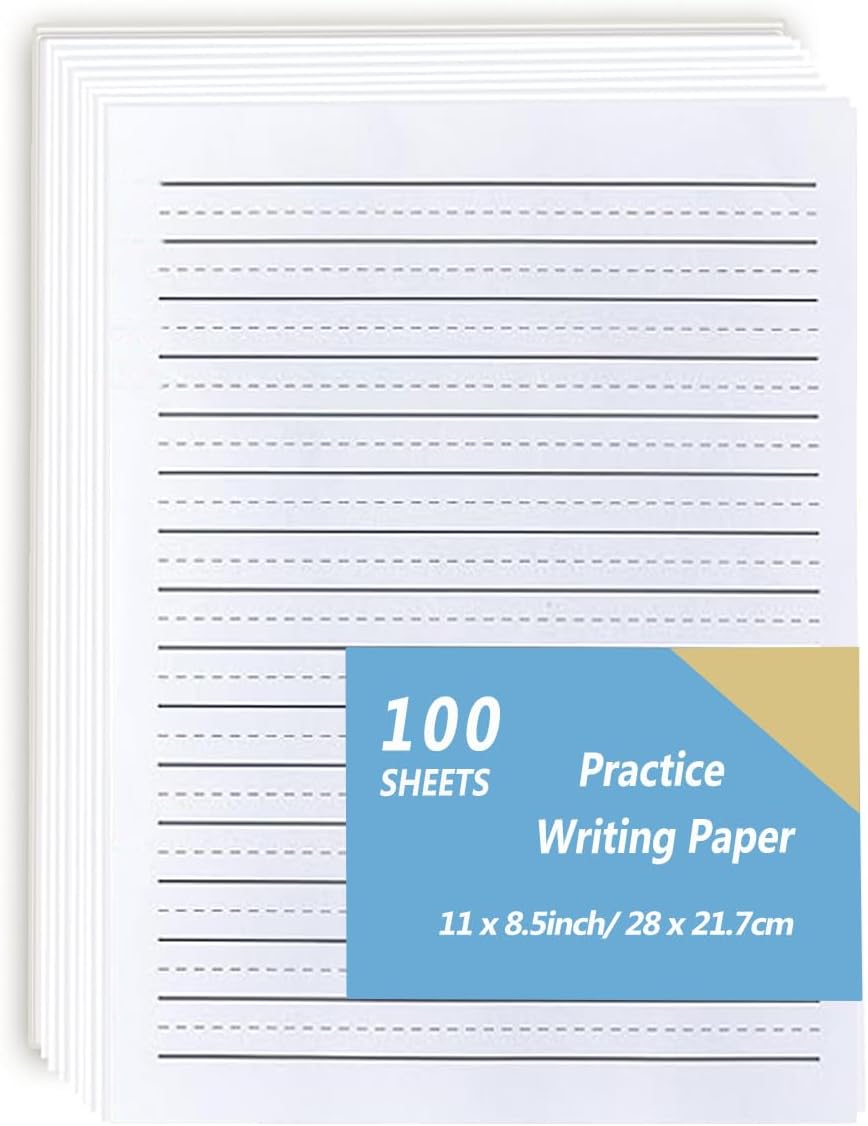 Kindergarten Ruled Writing Paper, 100 Sheets, 100gsm