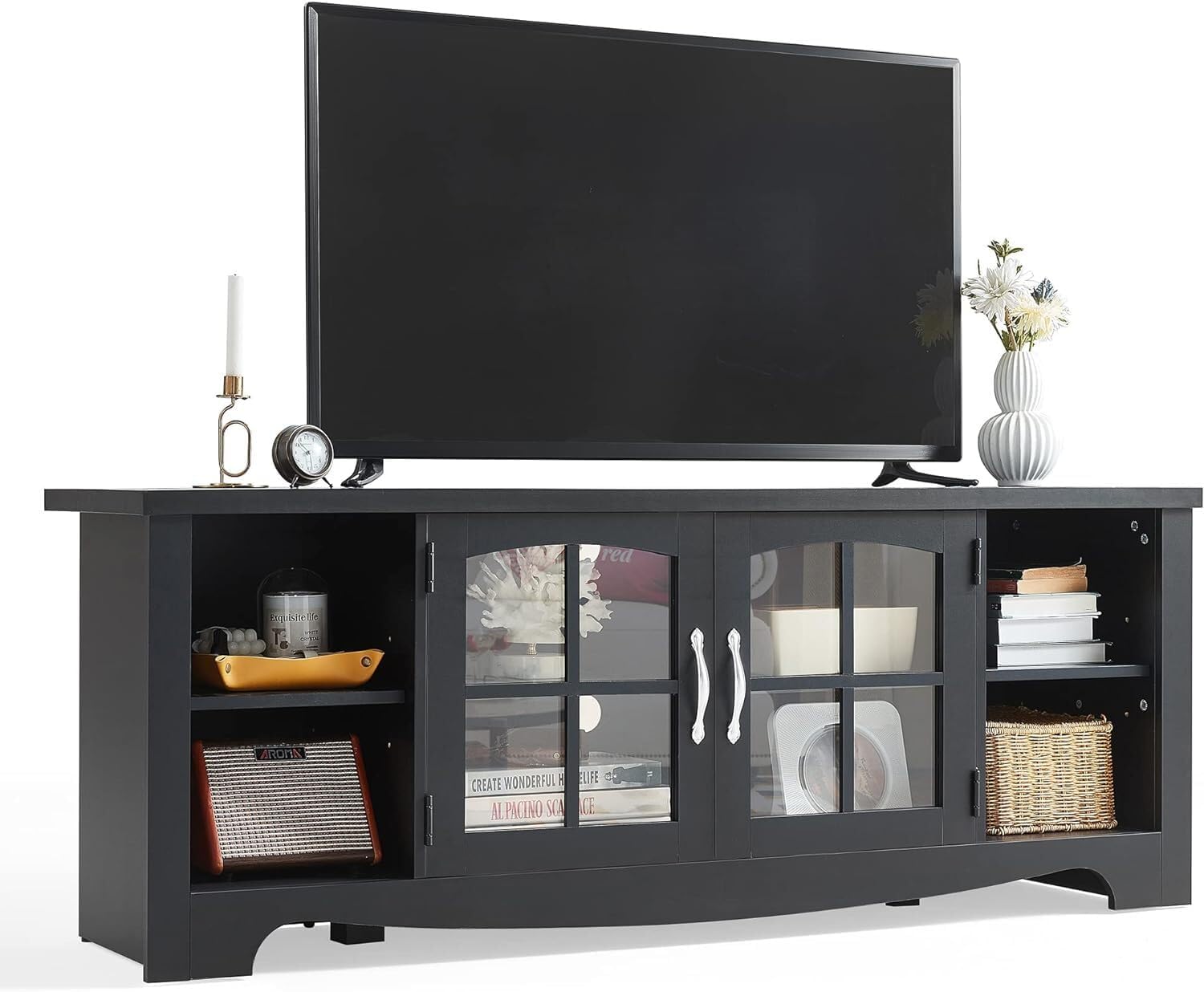 LINSY HOME Farmhouse TV Stand for 65 Inch TV with Storage