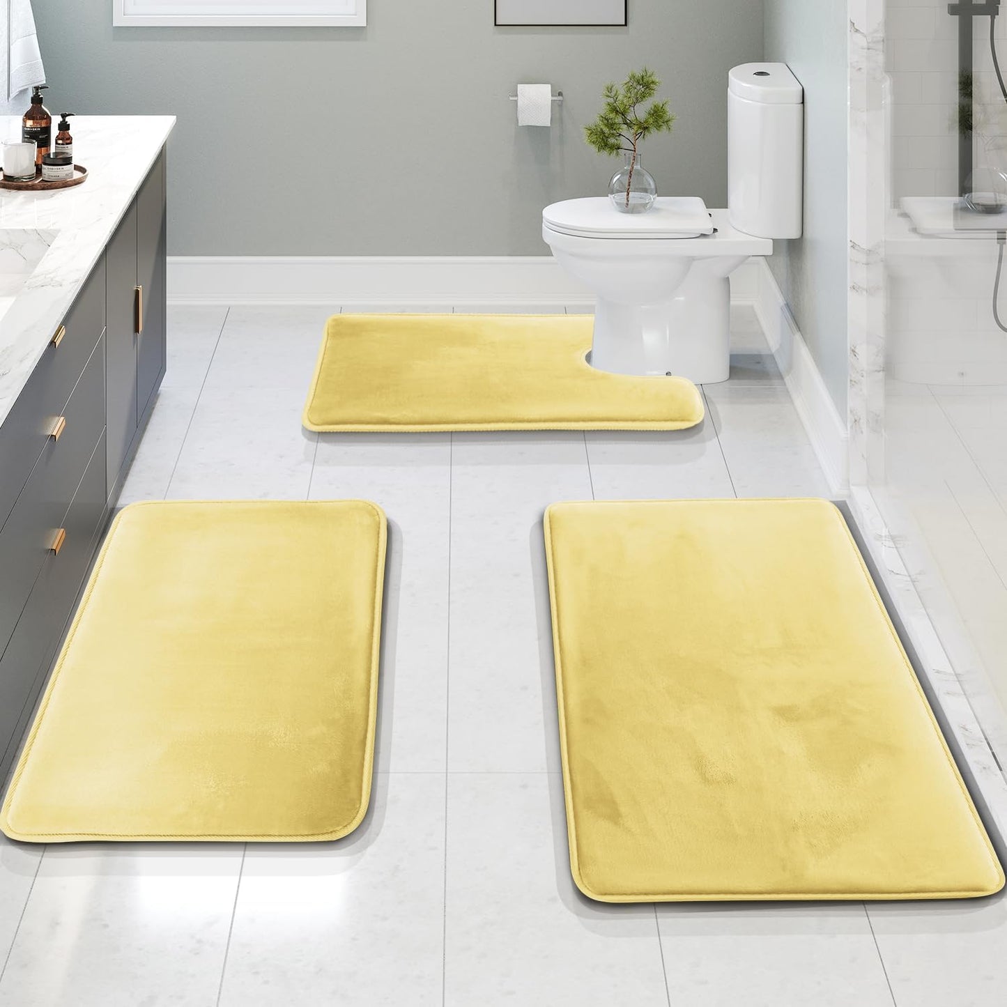Clara Clark 3 Piece Bathroom Rugs Set - Soft Velvet Memory Foam