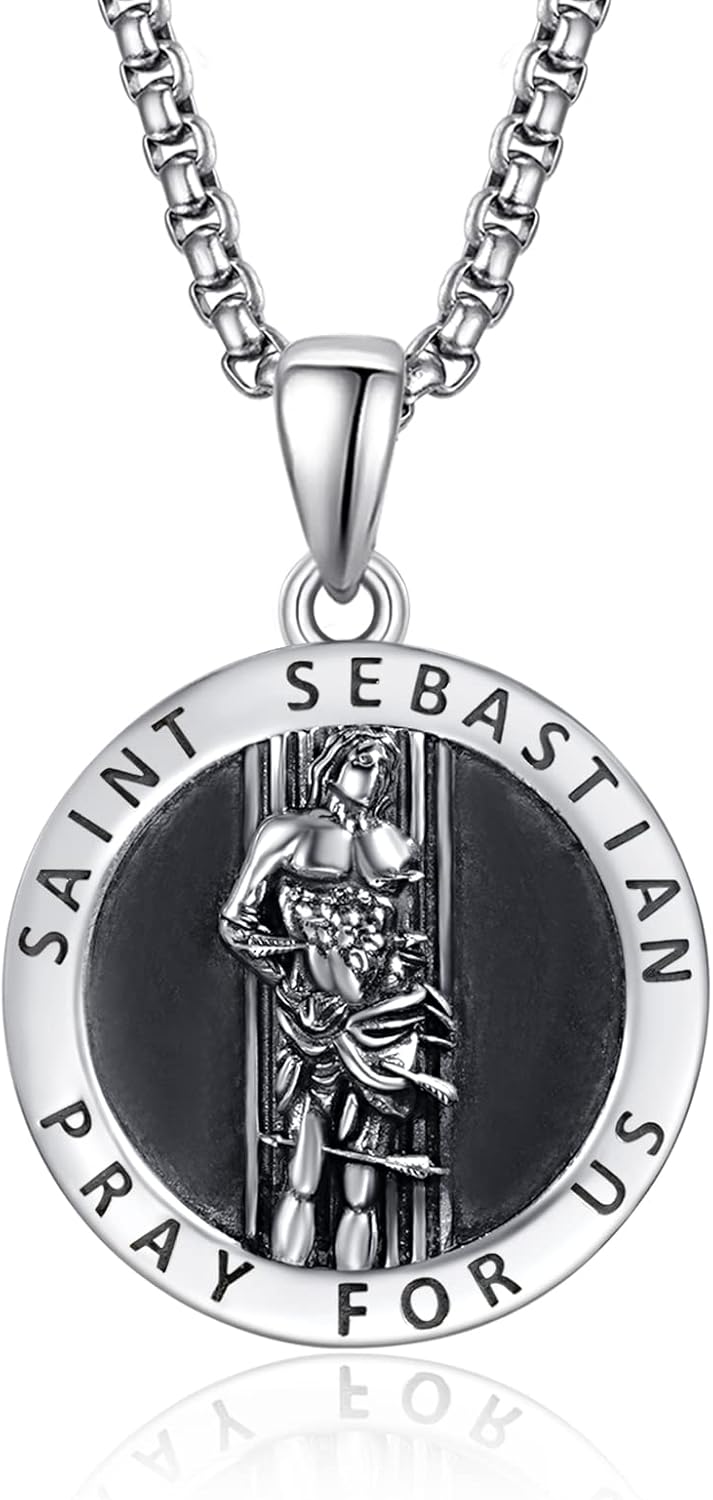 925 Sterling Silver Patron Saint Medals Amulet Necklace for Men