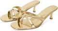 Gold Kitten Heel Sandals for Women Vegan Leather - Strappy Mule