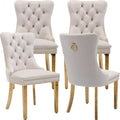 Velvet Dining Chairs Set of 4 with Golden Metal Legs for Style