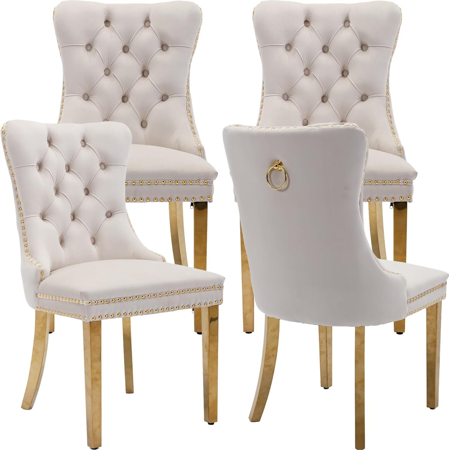 Velvet Dining Chairs Set of 4 with Golden Metal Legs for Style