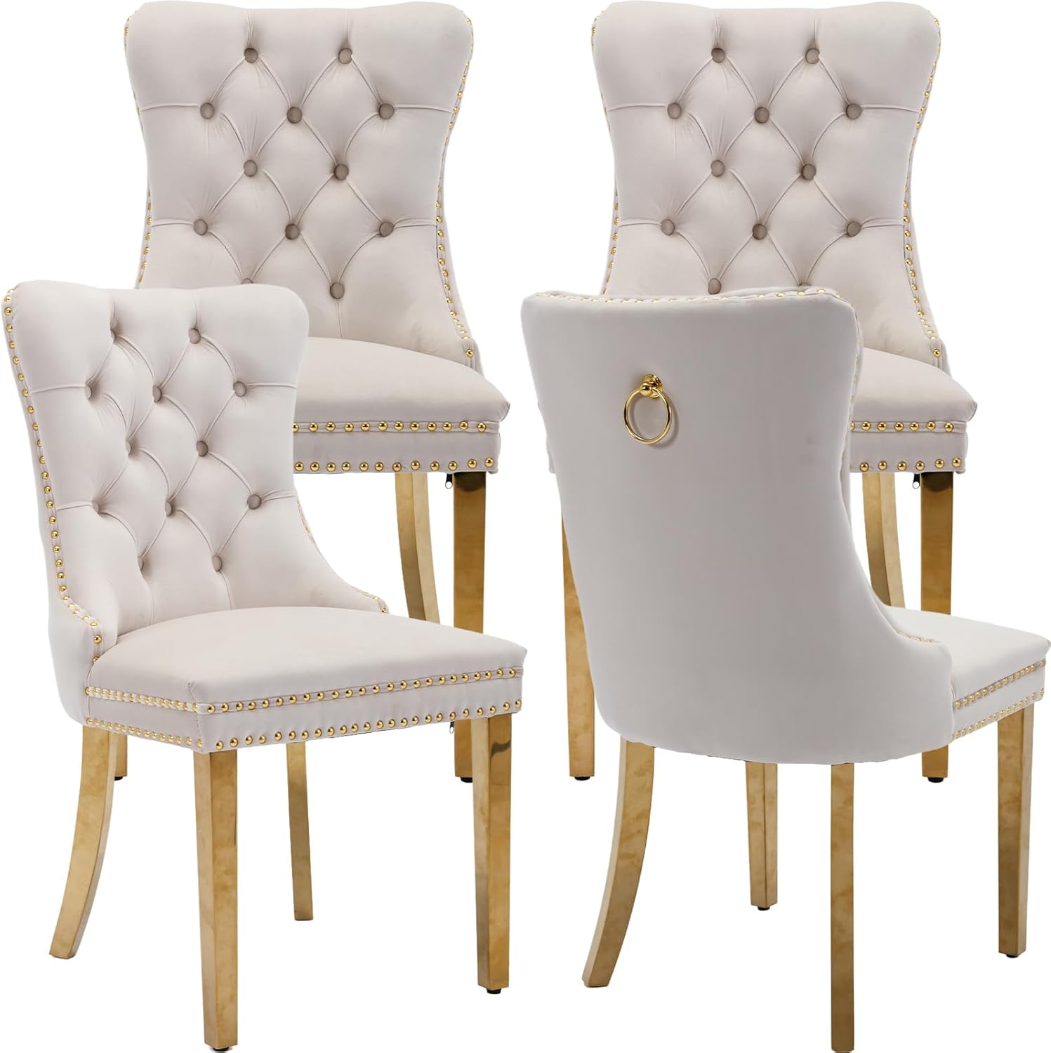 Velvet Dining Chairs Set of 4 with Golden Metal Legs for Style