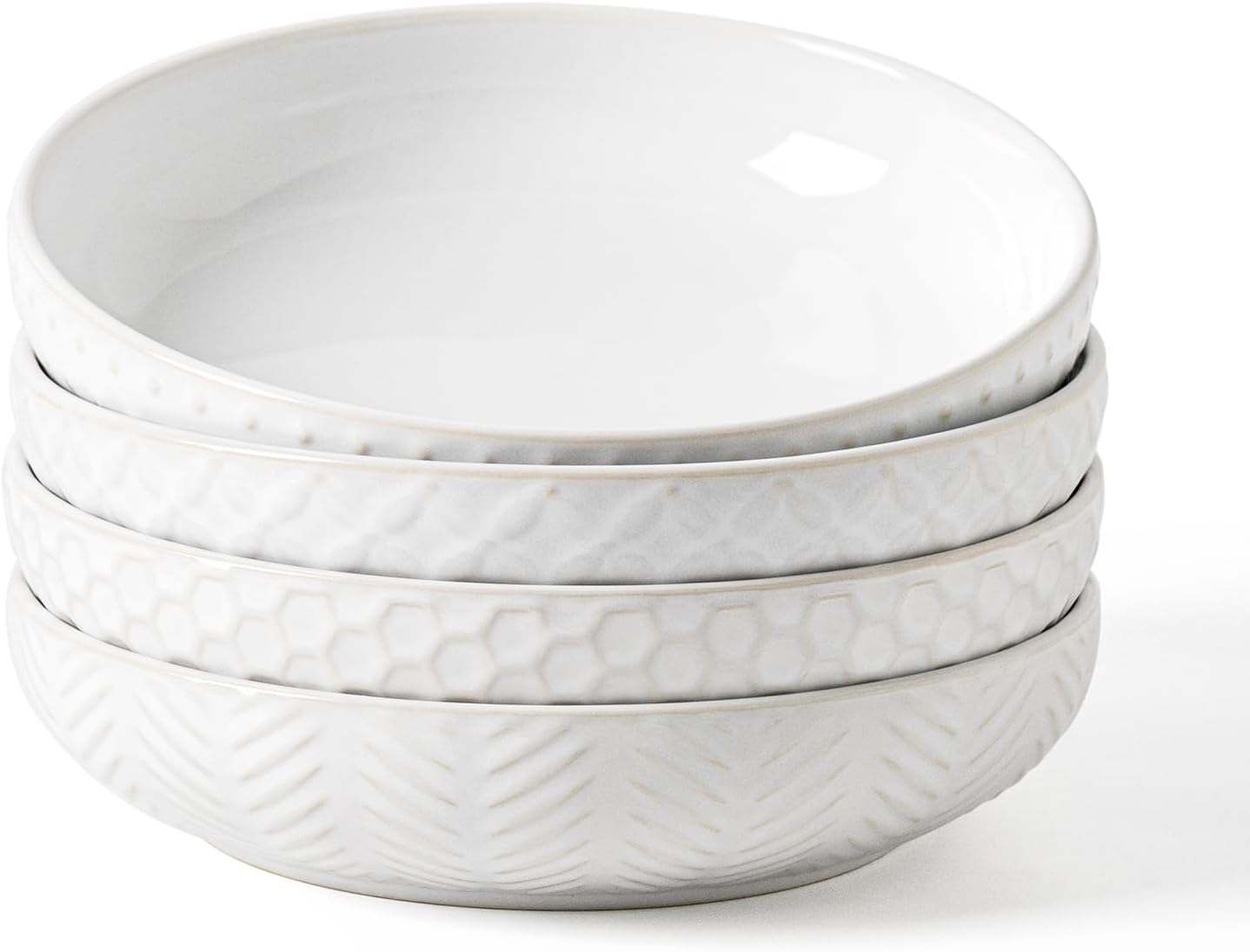 Embossed Ceramic Pasta Bowls Set of 4 for Elegant Dining