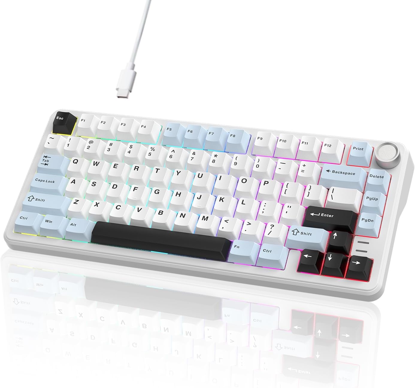 75% Wired Hot Swappable Mechanical Keyboard with Metal Knob