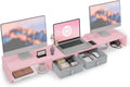 Pink Dual Monitor Stand Riser - Adjustable Length and Angle Monitor