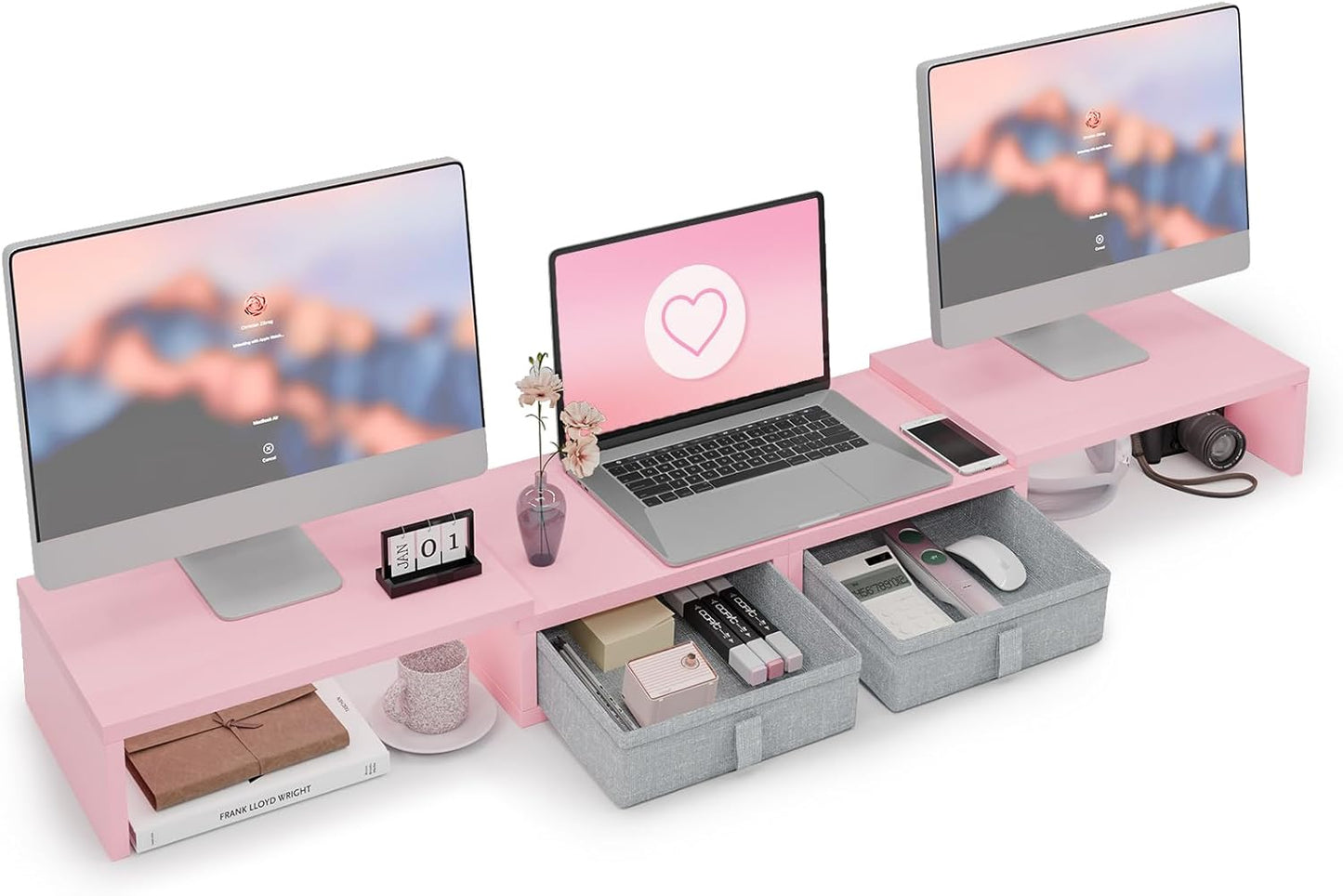 TEAMIX Pink Dual Monitor Stand Riser for Comfortable Viewing
