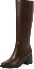 Brown Knee High Boots for Women 2.56in Chunky Heel - Dress & Daywear