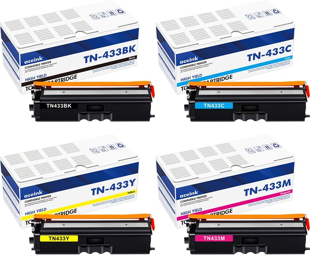 4-Pack High Yield TN433 Toner Set for Brother