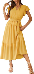 Women's Summer Floral Boho Maxi Dress Wrap V Neck - Flowy Ruffle TIPS